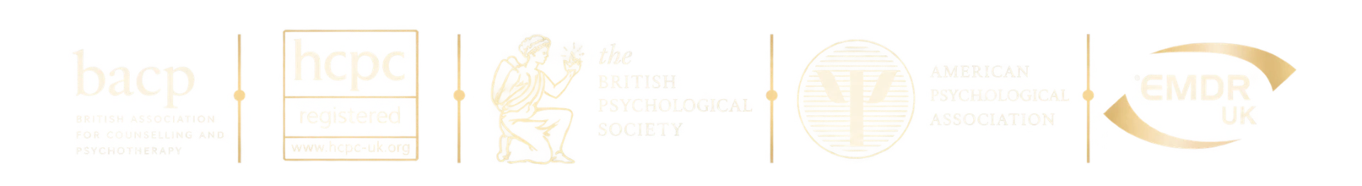 Accreditation logos: British Association for Counselling and Psychotherapy, HCPC registered, British Psychological Society, American Psychological Association, EMDR UK